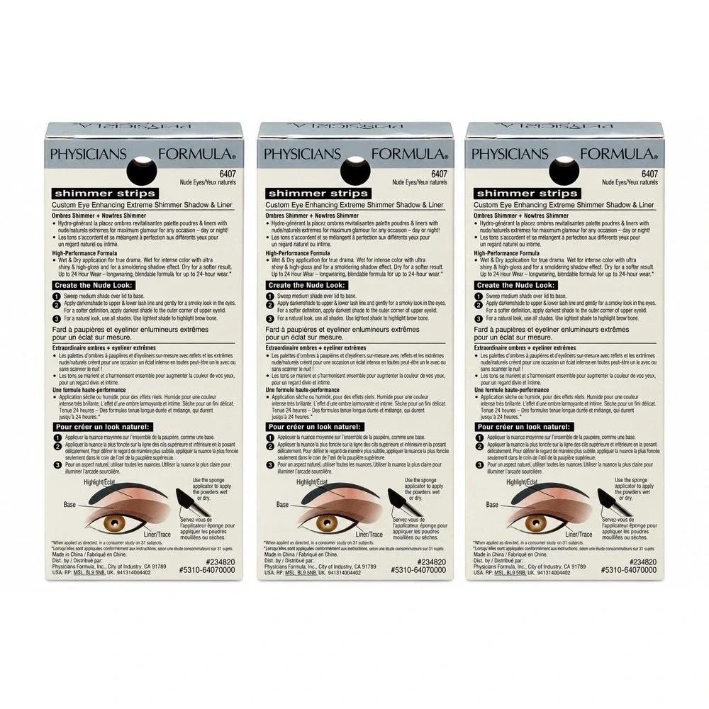 3X Physicians Formula Shimmer Strips 6407 Eye Enhancing Shadow Liner/Nude Eyes